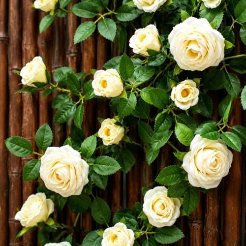 71in Artificial Rose Vine Silk Flower Garland Wedding Garden Decor(White) - Image 3