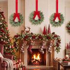 Barydat 6 Pcs 15" Mini Christmas Wreaths for Kitchen Cabinet with Long Bow - Image 4