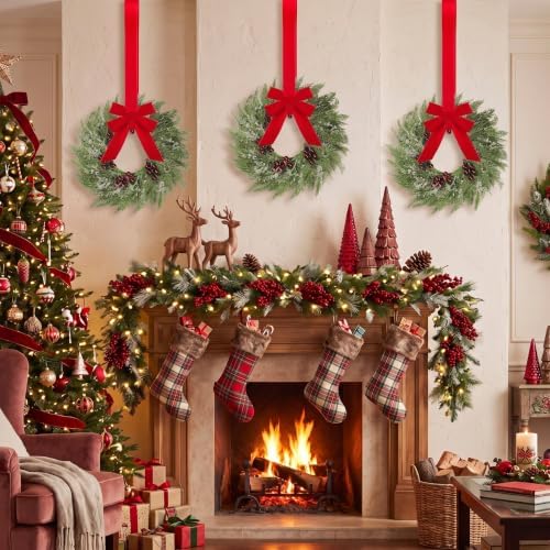 Barydat 6 Pcs 15" Mini Christmas Wreaths for Kitchen Cabinet with Long Bow - Image 4
