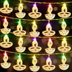 Glooglitter 20 ft 40 LED Diwali Diya String Lights, Colorful, 2 Styles by Glooglitter