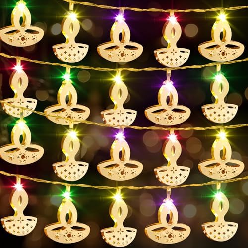 Glooglitter 20 ft 40 LED Diwali Diya String Lights, Colorful, 2 Styles by Glooglitter
