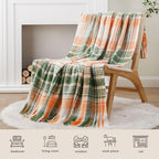 BATTILO Mohair Plaid Throw Blanket for Couch, Green Orange, 50 x 60 Inch - Image 6
