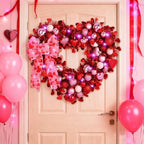 Waipfaru 2 Pcs 14.2'' Valentines Day Wreath, Heart Wreaths for Front Door, Red Pink White Valentine Wreath Decorations with Bowknot Lights for Valentine's Home Wedding Party Wall Window Gifts Decor - Image 3
