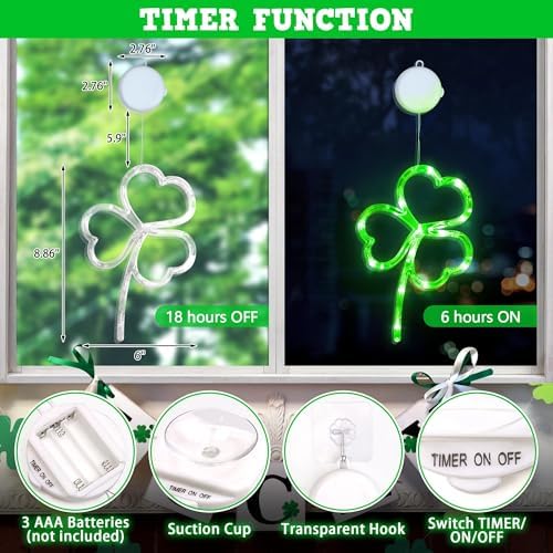 [Timer] 3 Pack St Patricks Day Decorations Shamrock Window Lights - Image 4