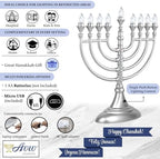 2 Pack Matte Silver LED Electric Menorahs Gray Battery or USB Powered Chanukiah w/ 4' Micro USB Cable Electronic Chanukah Candles Minorah Lighted Hanukkah Decor Menorat - Image 4