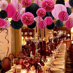 WOLHOWLTD Pink Mouse Paper Decoration Set - 33 Pcs Paper Lanterns, Pompoms, Honeycomb for WeddingValentine's Day,School Day,Bridal Shower,Birthday Party,Home Garden Decoration(Rosy Black Pink) - Image 3