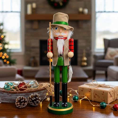 Blosssound 15" Christmas Fisherman Nutcracker Decor Wooden Fishing Figurine - Image 5