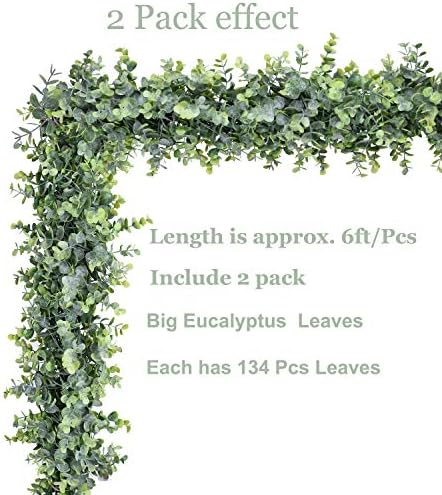 DearHouse 6 Pack Faux Eucalyptus Garland Plant, Artificial Vines Hanging Eucalyptus Leaves Greenery Garland for Wedding Backdrop Arch Wall Decor, 5.9 Feet/pcs UV Protected Indoor Outdoor - Image 4