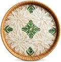 Boho Handwoven Rattan Tray with Mother of Pearl Inlay, 35cm Round Decorative Tray, Wooden Base Serving Tray for Breakfast, Vanity, Coffee Table & Wall Hanging Decor (Size:Big, Pattern:Seaweed) by Unknown