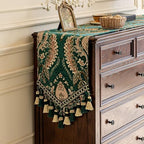 Floral Chenille Dresser Runner 55" Non-Slip with Tassels, Green - Image 6