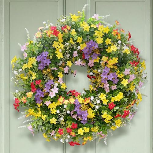 20" Spring Summer Wreath for Front Door Outside - Boxwood Greenery Wreath by Montekin