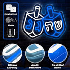 Hanukkah Dreidel Neon Sign, Blue and White LED Chanukah Neon Window Light Up Decorations for Jews Judaism Synagogue Home Wall Room Indoor Outdoor Decor Jewish Holiday Gifts - Image 2