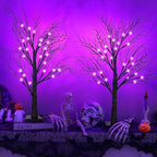 Halloween Decorations Indoor 2 Pack 24 Inch Black Spooky Tree with 48 Purple Led Lights, Timer/USB/Battery Operated Lighted Tabletop Tree Halloween Table Decor for Home Office Holiday Party by Envotek