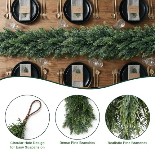 9FT Christmas Cedar Garland,Real Touch Soft Greenery Christmas Decorations - Image 4