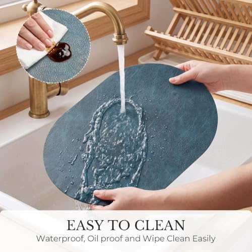MOSAYT Vinyl Faux Leather Oval Placemats, Set of 6, Navy Blue - Image 5