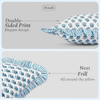 CPC Block Print Ruffle Throw Pillow Cover Apatite Blue 24"x24", Pack of 2 - Image 2