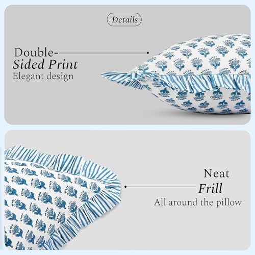 CPC Block Print Ruffle Throw Pillow Cover Apatite Blue 24"x24", Pack of 2 - Image 2