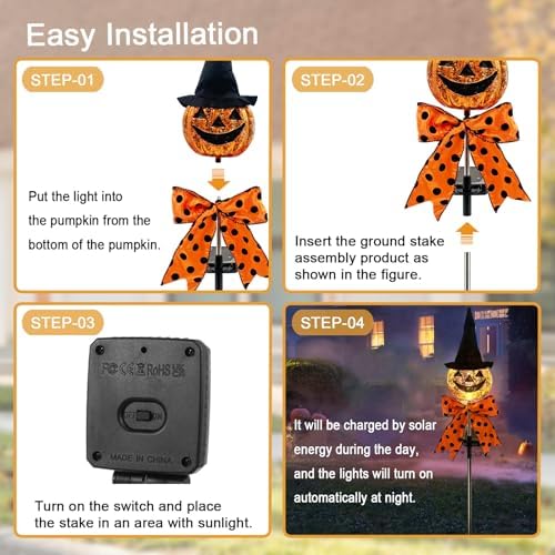 Halloween Pumpkin Outdoor Decor,2 Pack Jack'O Solar Lights Garden Stakes - Image 6