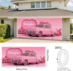 Valentine’s Day Garage Door Banner 6x13FT, Pink Vintage Car and Rose Heart Garage Door Cover, Romantic Outdoor Decoration for Garage Doors, Yard & Love Theme Party Backdrop - Image 3