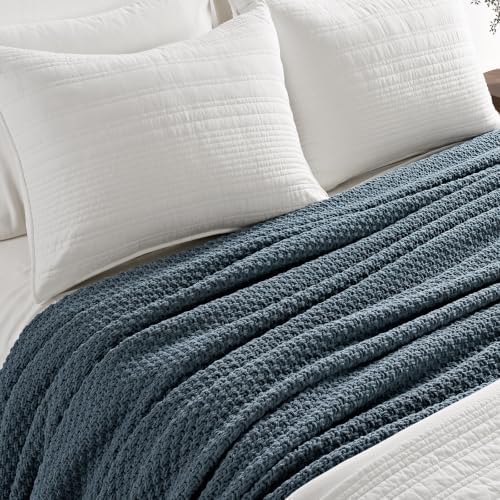 EVERGRACEHOME Chunky Chenille Knit Throw Blanket, 90 x 90, Stormy Blue - Image 6