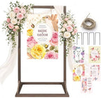 Wooden Welcome Sign Stand, 68" x 34" x 17" Heavy Duty Sign Holder Stand Wood Easel w/ Poster Design Templates for Wedding, Bridal Shower, Baby Shower, Birthday Party by JOYOUSQ-FrameYourLoveStory