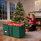 Christmas Ornament Storage Box Store 128-3" Ornaments, Ornament Organizer Storage box with Dual Zipper Closure Visual Cover & Adjustable Dividers, Holiday Decorations Storage Container with 8 Trays - Image 2