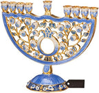 Matashi Hand Painted Blue Enamel Pomegranate Design Menorah Candelabra by MATASHI