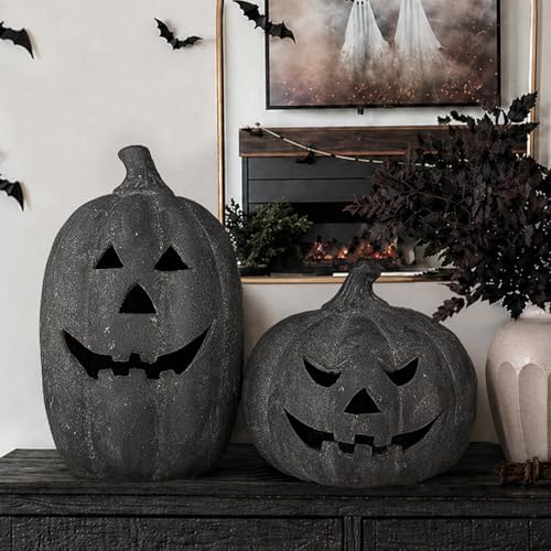 Halloween Decor - Black Handmade Terracotta Jack O Lantern Pumpkin - Image 5