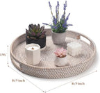 16.9 inch Round Rattan Tray, Woven Large Serving Tray with Handles, Wicker Serving Basket, Coffee Table Decor for Living Room, Whitewash - Image 4