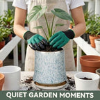 11 Inch Ceramic Planter Pot with Saucer Drainage Leak-Proof Mesh,Flower Pots for Lavender with Gardening Gloves,Ceramic Planter for Orchid(Light Blue) - Image 5