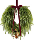 24” Christmas Wreaths for Front Door, Norfolk Pine Wreath Bow Bells by Unknown