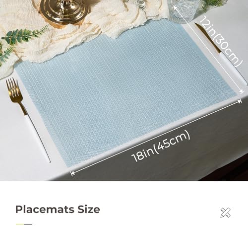 Leetaltree Woven Vinyl Placemats Set of 24, Mist Blue Sequin - Image 4