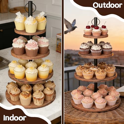 Cupcake Stand, 2 Pack Rustic Wood 4 Tier Cake Stand, Tiered Serving Tray - Image 4