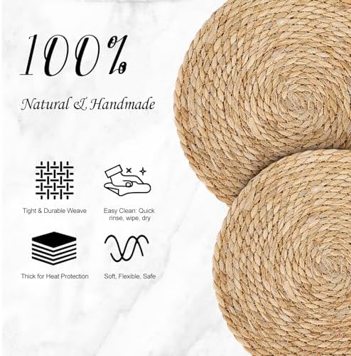 13" Round Placemats Set of 12, Rattan Place Mats for Dining Table Decor, Rustic Woven Wicker Chargers for Dinner Plates, Outdoor Patio, Farmhouse Wedding, Boho Water Hyacinth Braided Placemat - Image 5