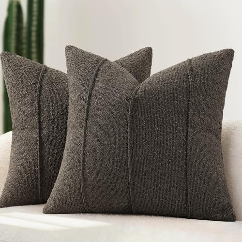 YCOLL Textured Boucle Throw Pillow Covers 26x26 Pack of 2 - Soft Neutral Striped Cushion Covers, Cozy Accent Decorative Pillow Covers for Couch, Sofa, Bed, Living Room (Dark Gray) by PillowCoversExpert
