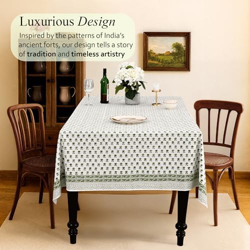 CPC Lotus Meadow Tablecloth 100% Cotton 70x118 Inch Indian Block Print Rectangle Table Cover, Table Cloth for Gifting in Weddings, Halloween, Fall, Christmas, Thanksgiving - Image 2