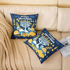Erosebridal Happy Hanukkah Throw Pillow Covers 24X24 Set of 2 for Couch Bed Sofa Decor, Candlestick Stars Pillow Covers, Chanukah Party Decorative Cushion Cases - Image 2