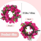 Bougainvillea Artificial Wreaths for Front Door Spring Summer Faux Silk Bougainvillea Wreath Fake Bougainvillea Flowers for Porch Wedding Home Wall Festival Indoor Outside Decor (Hot Pink) - Image 4