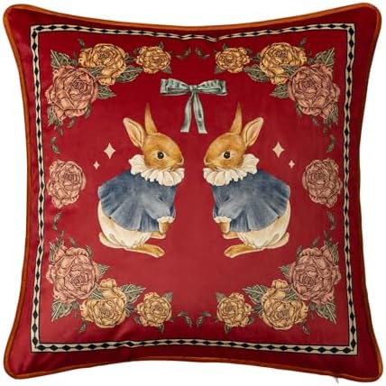 Vintage Christmas Pillow Cover 18x18, Floral Bunny by Unknown
