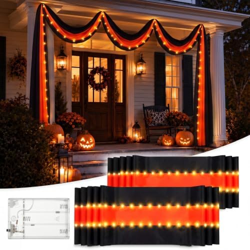 Tegeme 2 Pack 20 x 1.6 ft Lighted Halloween Outdoor Bunting, Black Orange by Tegeme
