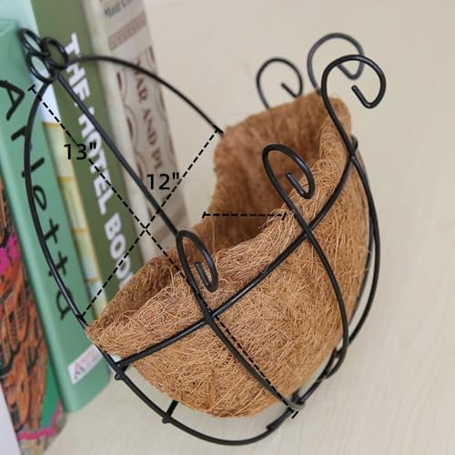 Metal Half Round Wall Planter with Coco Liner, 2-Pack, Hanging Basket for Outdoor Plants, Wall Pot Plants Holder, Fence Hanging Planters Outdoor, Balcony and Porch Decor (12" x 2 Pack) - Image 2