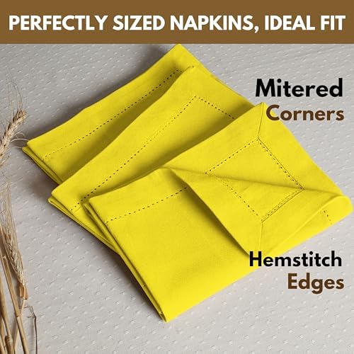 Native Fab Easter Spring Cloth Napkins, 100% Cotton, Set of 12, Hemstitch Corners, 18x18 inch, Soft, Durable, Reusable, Premium Hotel Quality - Events, Wedding, Table, Dinner Napkins - Lemon Yellow - Image 4