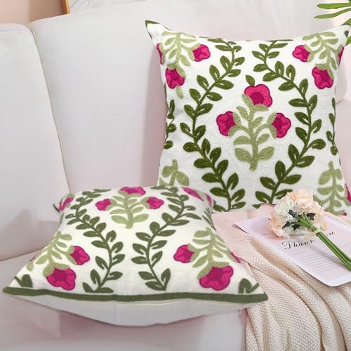Alysheer Floral Embroidered Throw Pillow Cover 20"x 20" Set of 2, Hot Pink - Image 4