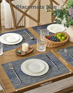 Leetaltree Denim Blue Placemats Set of 12 - Heat Resistant Non-Slip Place mats for Dining Table, Washable Durable PVC Vinyl Woven Table Mats（Denim Blue, 12） - Image 4