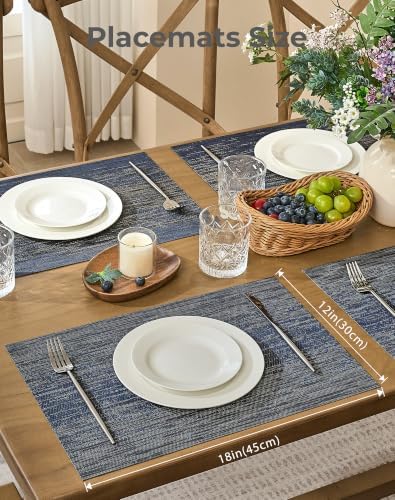 Leetaltree Denim Blue Placemats Set of 12 - Heat Resistant Non-Slip Place mats for Dining Table, Washable Durable PVC Vinyl Woven Table Mats（Denim Blue, 12） - Image 4