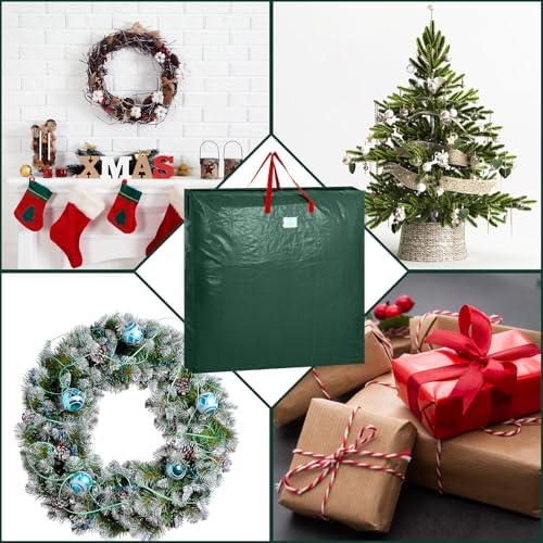 2 Pcs 48 Inch Christmas Wreath Storage Bags with Handle, Green - Image 6