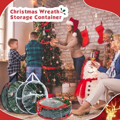 Zhengmy 6 Pcs Clear Christmas Wreath Storage Bag Wreath Storage Container With fixing strap Wreath Storage Box with Handles for Storing Garland Holiday Wreath Wrapping(24 Inches) - Image 5