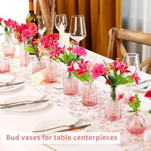 Glass Bud Vases in Bulk Set of 30 Pcs,Small Glass Vases for Flowers as Wedding Centerpieces for Tables,Clear Flower Vases Suitble for Wedding Decorations,Home Decor (Light Rose-red, 30 pcs) - Image 3