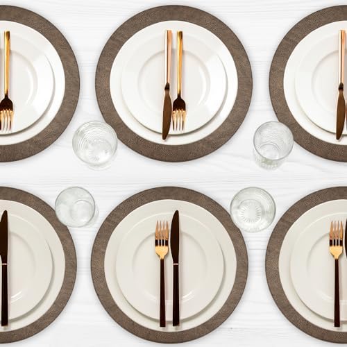 Placemats Set of 6 – Round 15” Faux Leather Table Mats for Dining, Heat Resistant & Non-Slip Washable Table, Indoor, Outdoor, Dining Table Set for 6, Modern Kitchen & Holiday Use, Bronze by Homewear