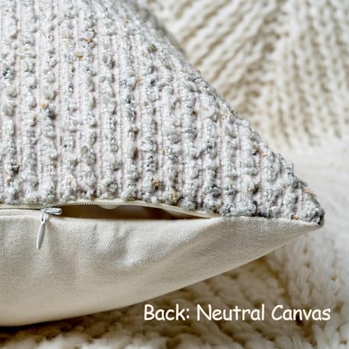 DEZENE Striped Throw Pillow Covers 22x22 Set of 2 Cream Grey Textured Boucle Chic Morden Boho Accent Farmhouse Square Decorative Couch Pillow Covers for Home Decor Bed Sofa Living Room - Image 3